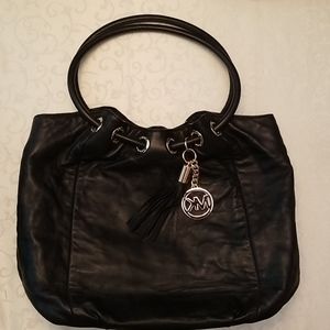Michael Kors Black Soft Leather MK Ring Cinch Bag